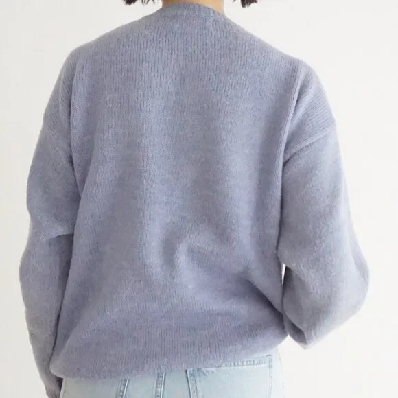 Vintage White Stag Blue Ivory Seagull Bird Scenic Crewneck Knit Sweater M - Picture 2 of 10